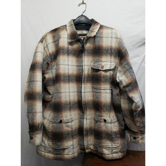 Weekends Rugged Plaid Jacket Quilted Lining Mens Medium Tan Brown Black Zip Up - Picture 1 of 12